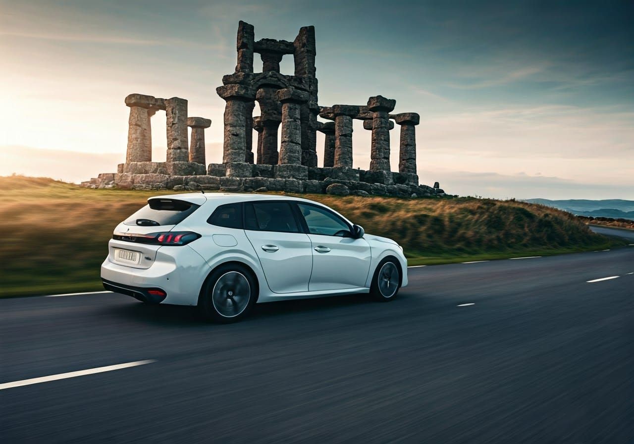 Ethereal Peugeot 208 SW in Celtic Temple Landscape
