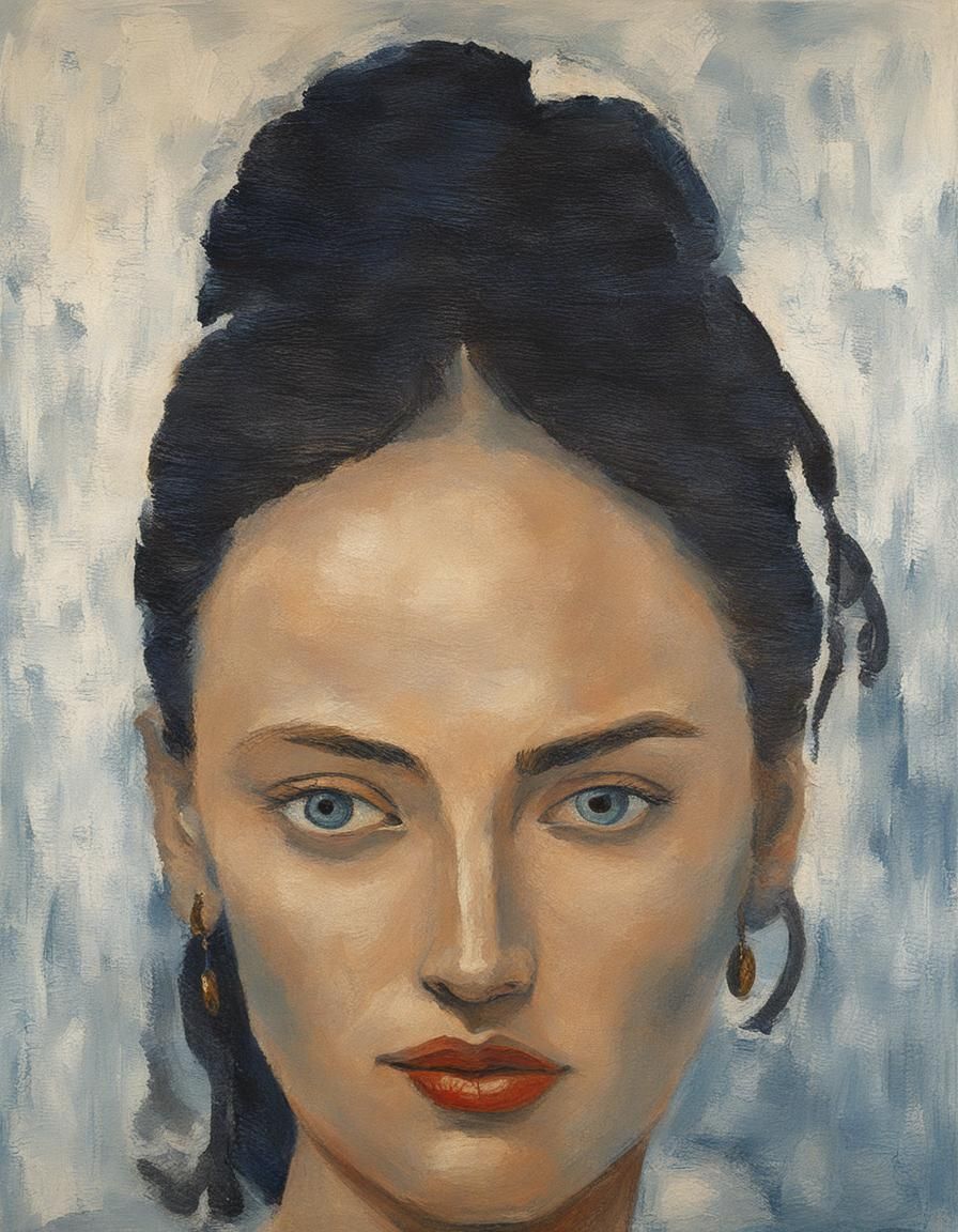 Young Woman in Picasso's Blue Period Impasto Style
