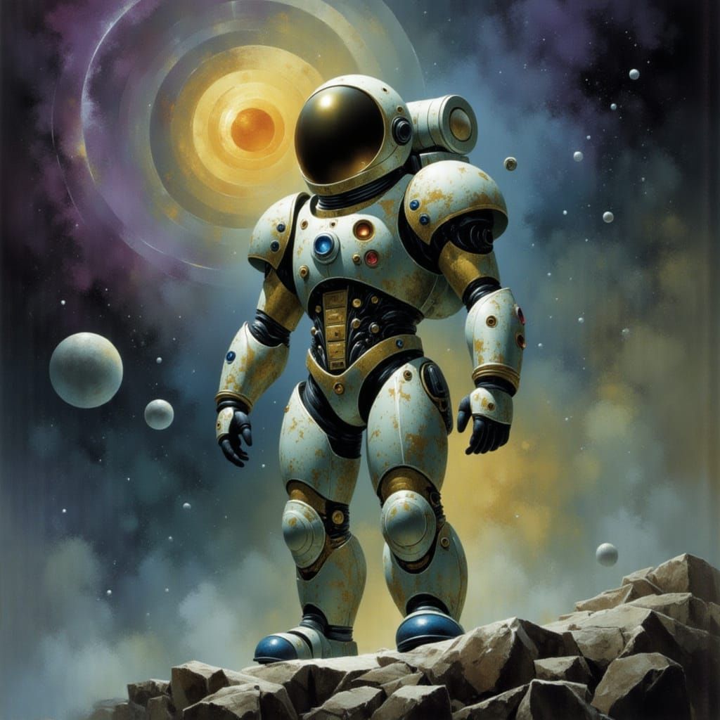 A cosmic horror unfolds in the abyssal depths of space, where a derelict spaceship drifts, its hull scarred by unknown f...