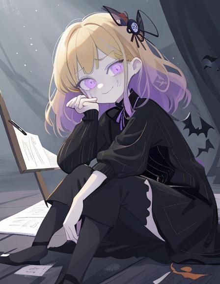 Cute Gothic Girl in Dark, Detailed Painterly Style