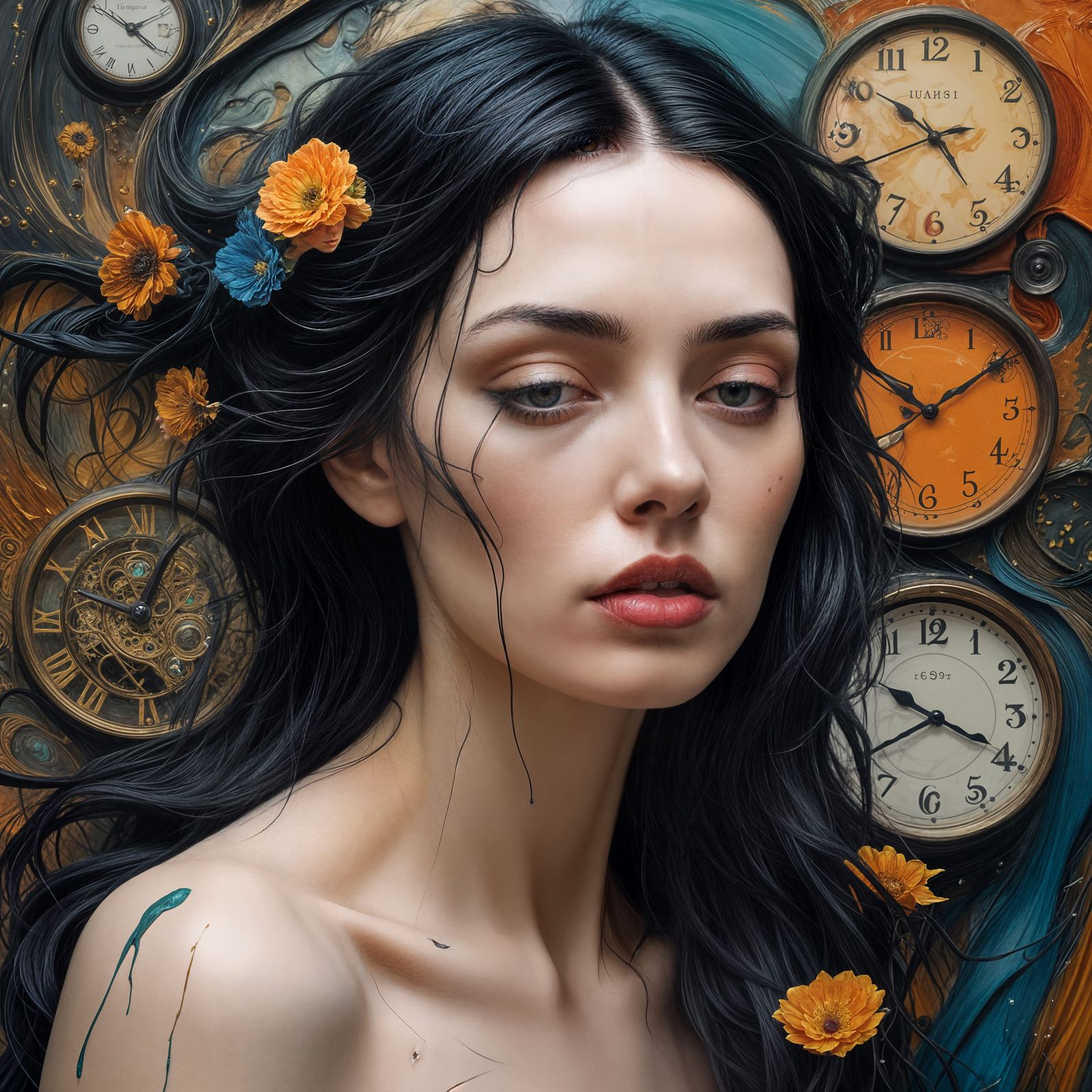 Surreal Woman in Dreamlike Landscape