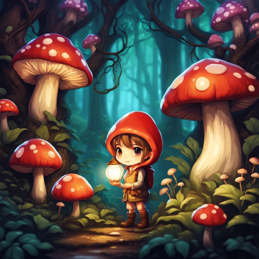 Chibi's Magical Forest Adventure: A Detailed Matte Painting