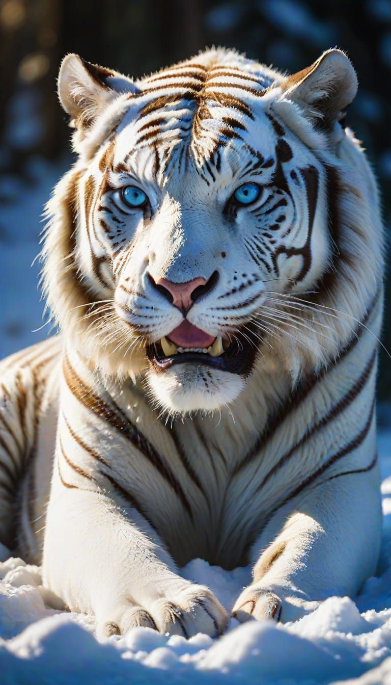 Majestic White Tiger with Piercing Blue Eyes