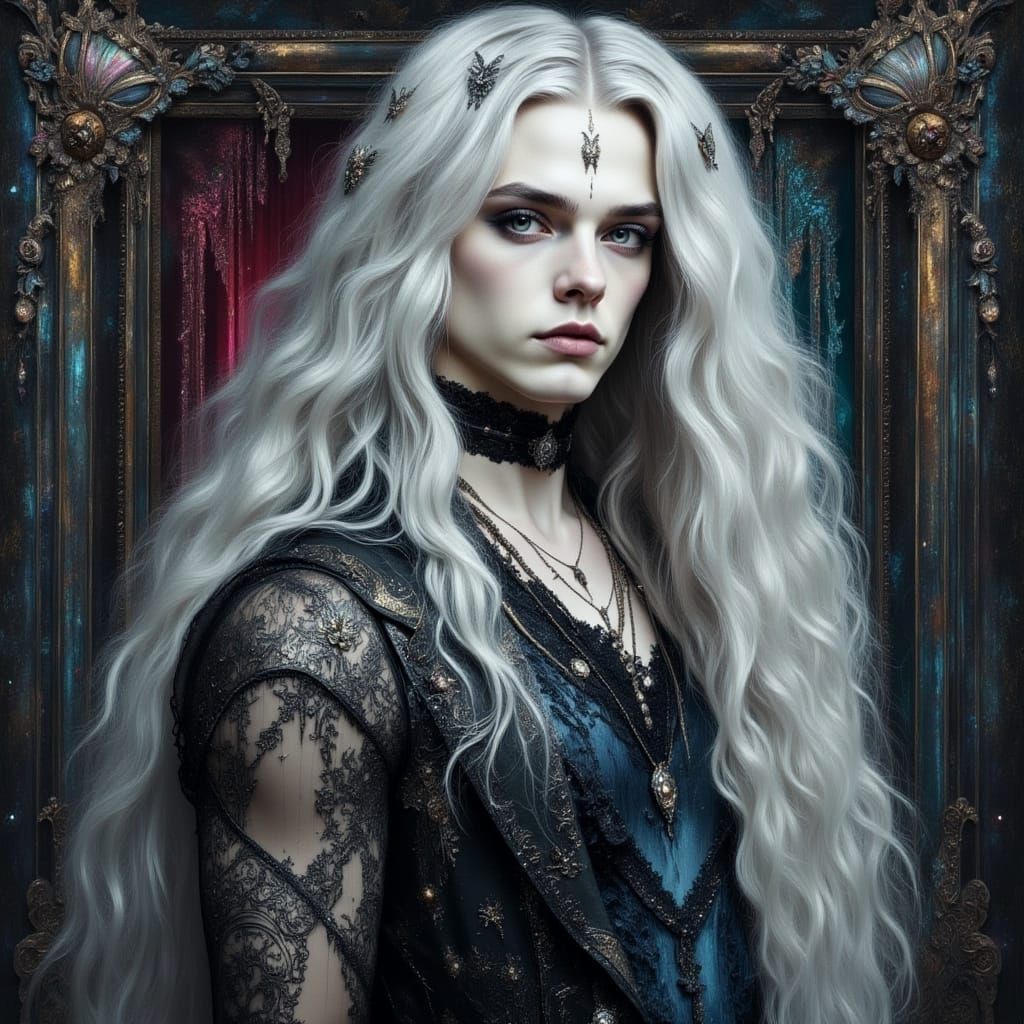 Gothic Renaissance Portrait with Abstract Metallic Details