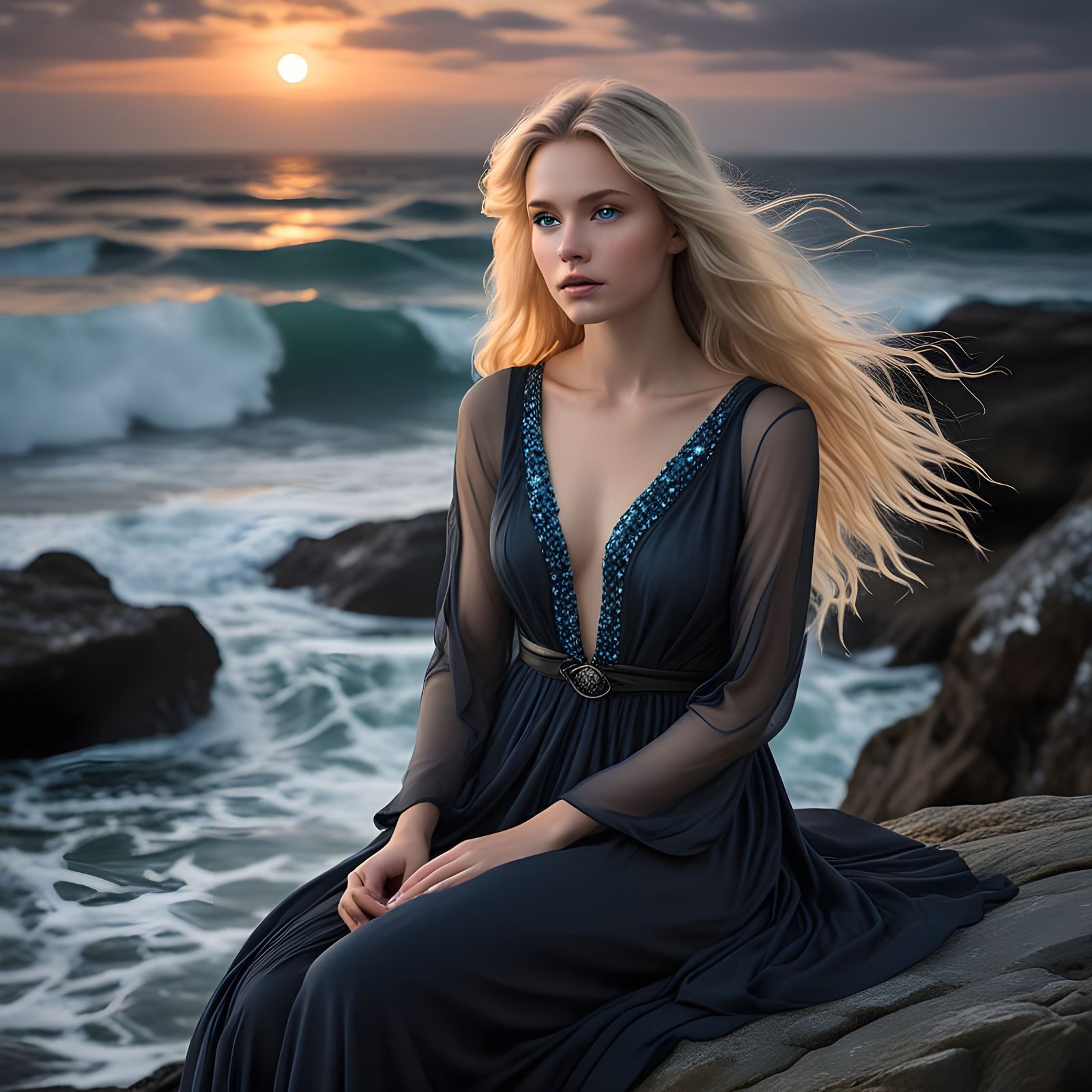 Mysterious Norse Goddess Under Starry Night Sky