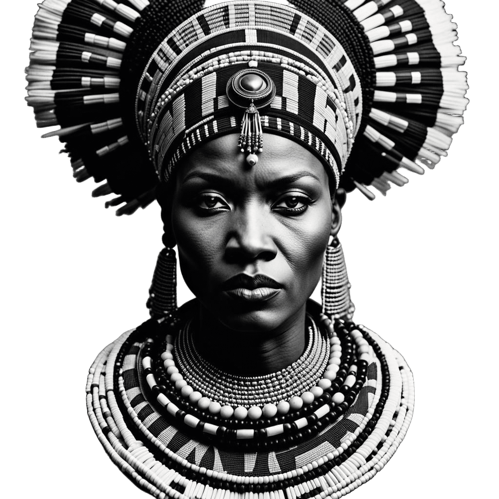 Stereotypical African Woman's Traditional Attire in Black an...