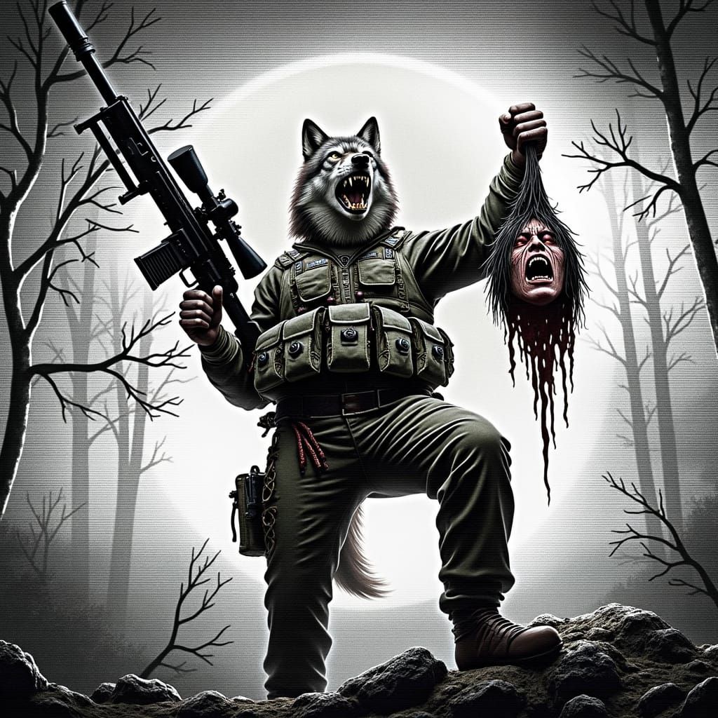 Wolf in Militaristic Cyberpunk Scene