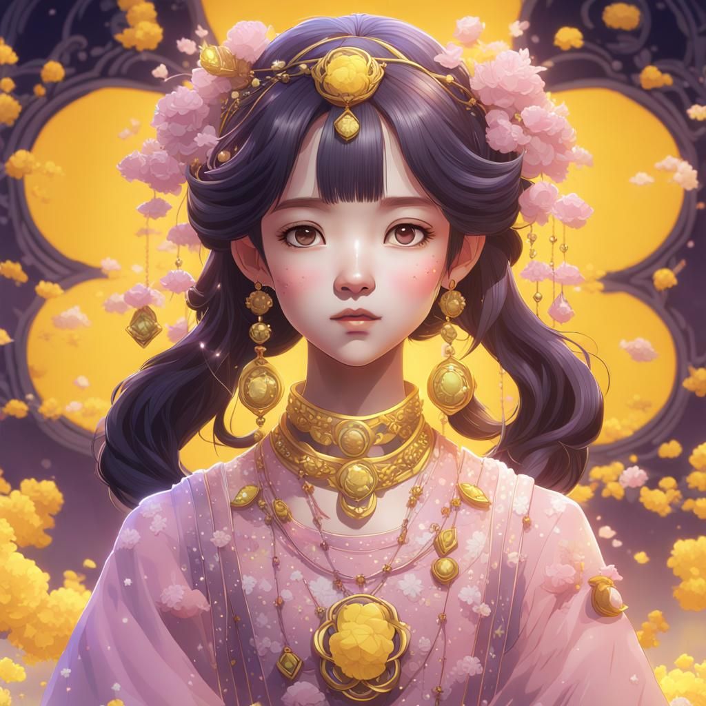 Surreal Child Figure in Yellow Traditional Costume