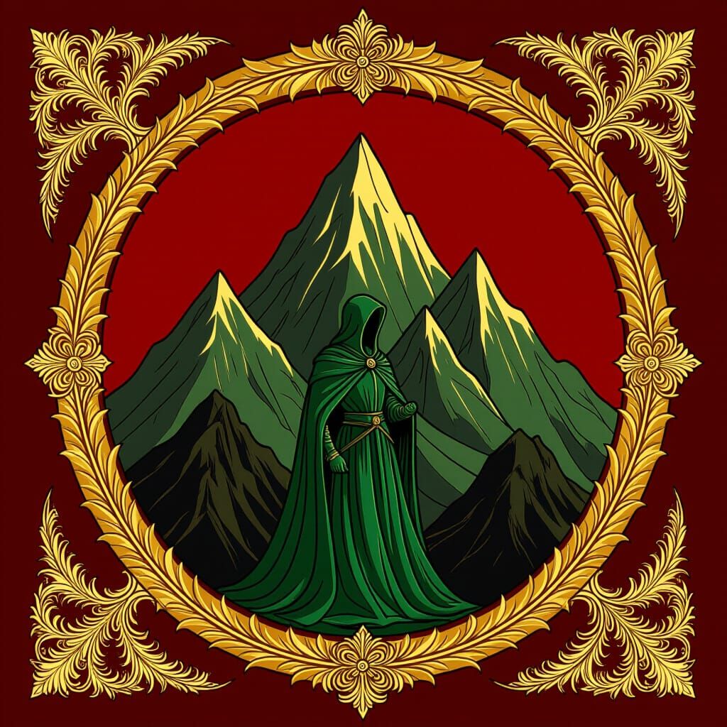 Heraldic Coat of Arms with Gold Mountain, Medieval Style