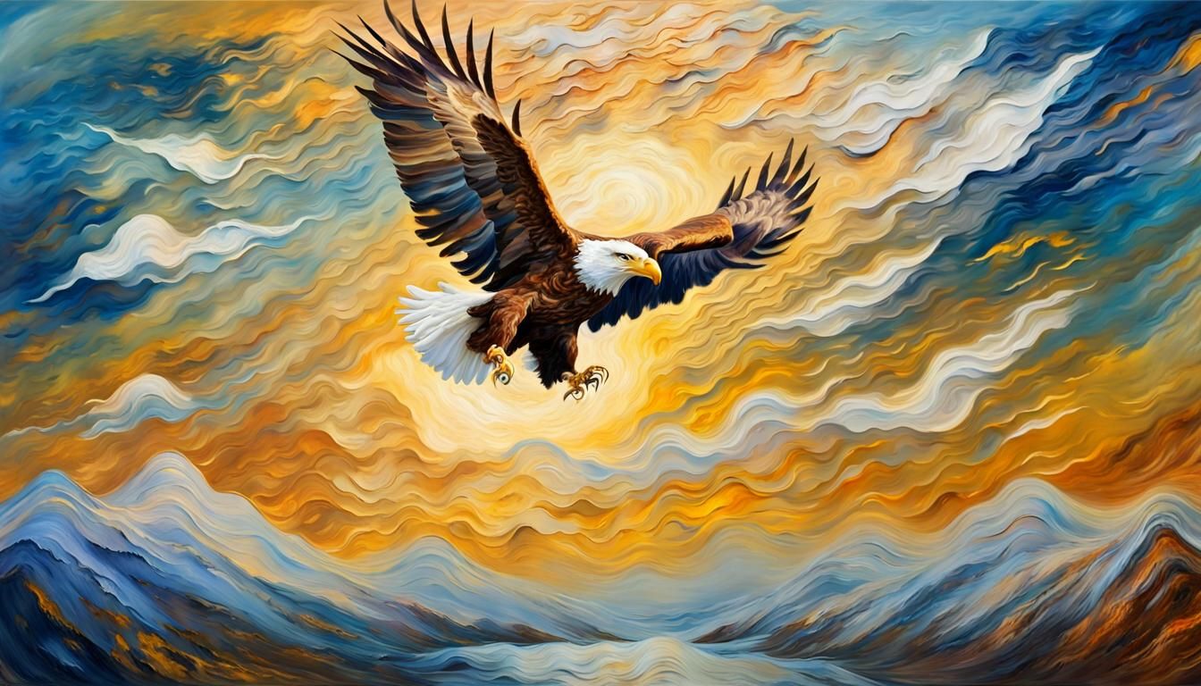 Impressionist Eagle in Ethereal Flight, Inspired by Van Gogh...