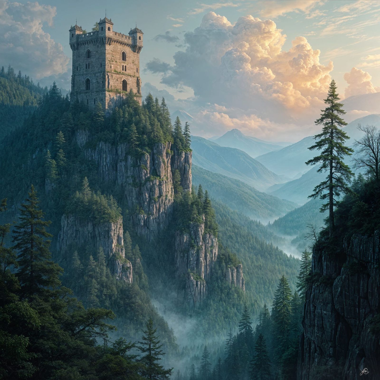 Stone Tower Overlooking Eastern European Vale