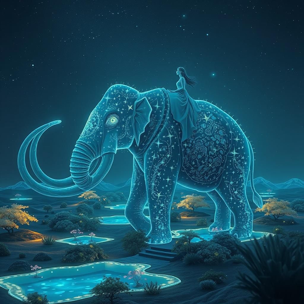 Celestial Mammoth in Dreamlike Landscape