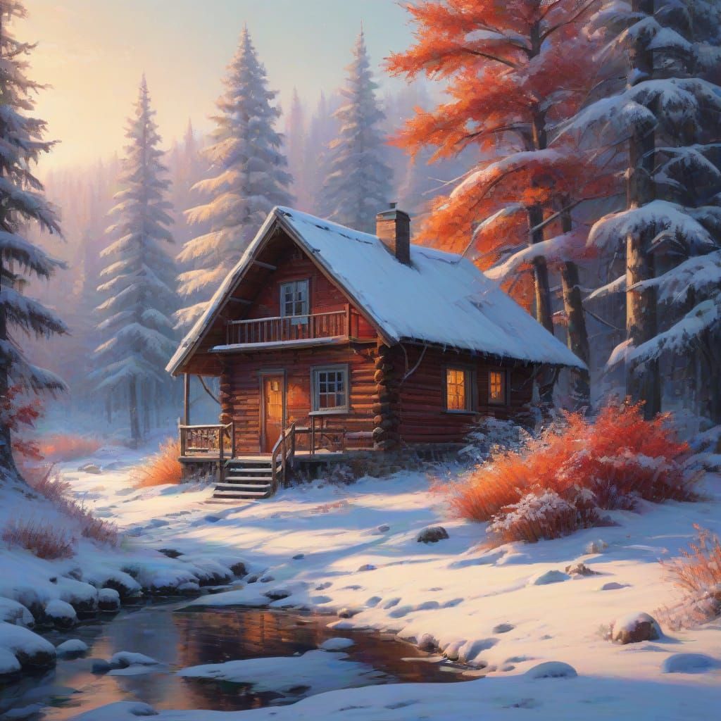 Golden Sunrise in a Snowy Winter Wonderland