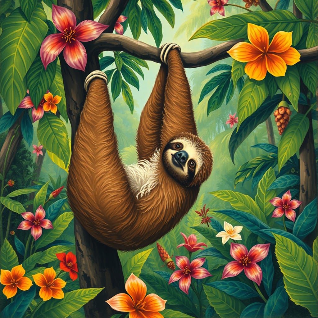 Sloth in Vibrant Rainforest Landscape