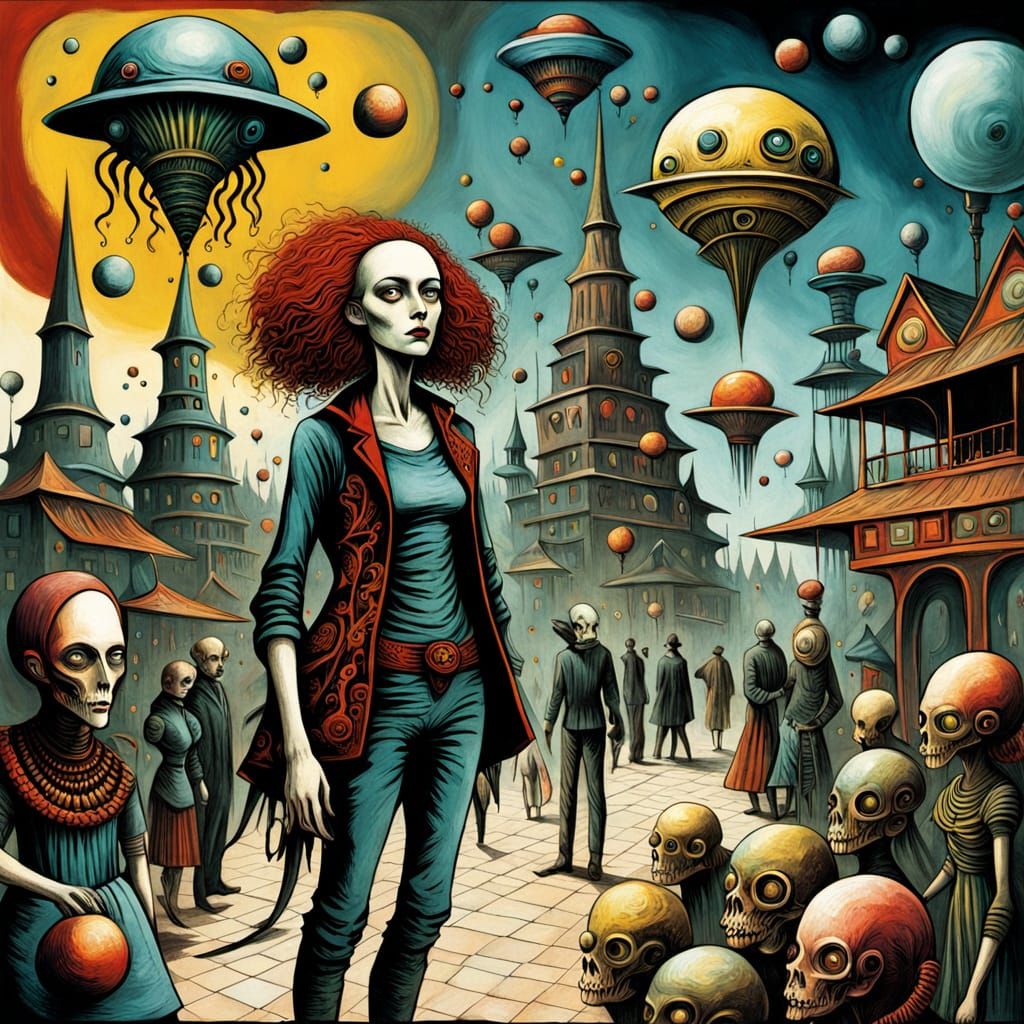 Alien in Bazaar with Expressive Ink Patterns