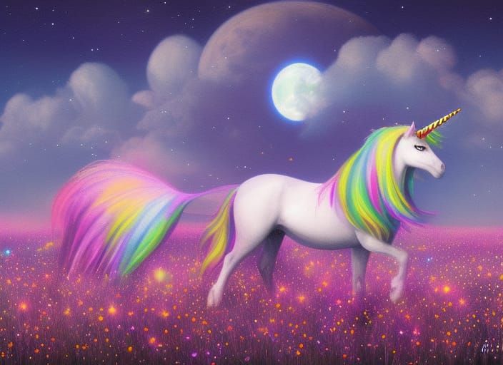 Surreal Unicorn Scene under Dark Moonlight