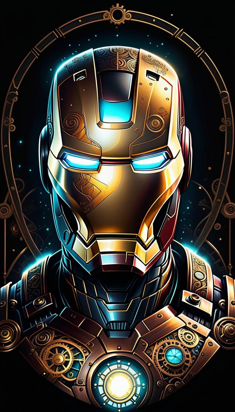 Steampunk Ironman in Glowing Geometric Lines