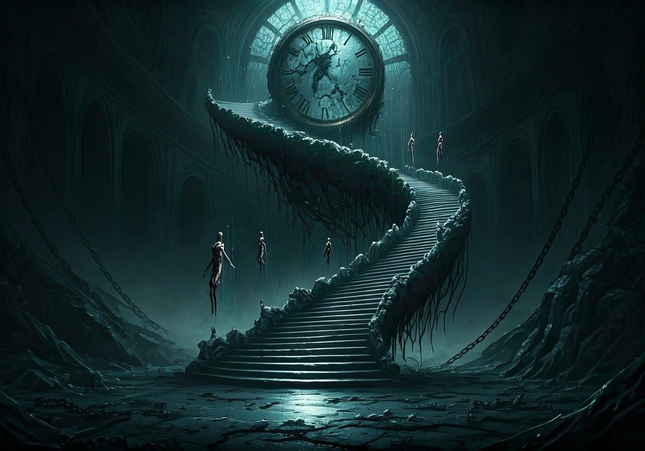 Nightmarish, Twisted Staircase Ascends into Starless Void