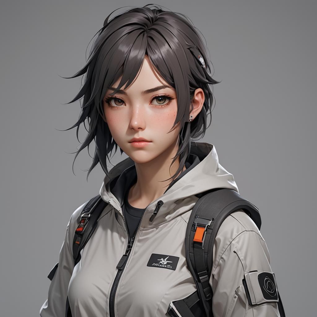 Girl Tomboy in Cyberpunk Aesthetic