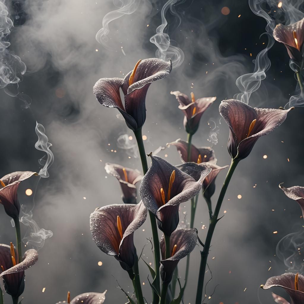 Ethereal Smoke Calla Lily in Hyperdetailed Cosmic Bloom