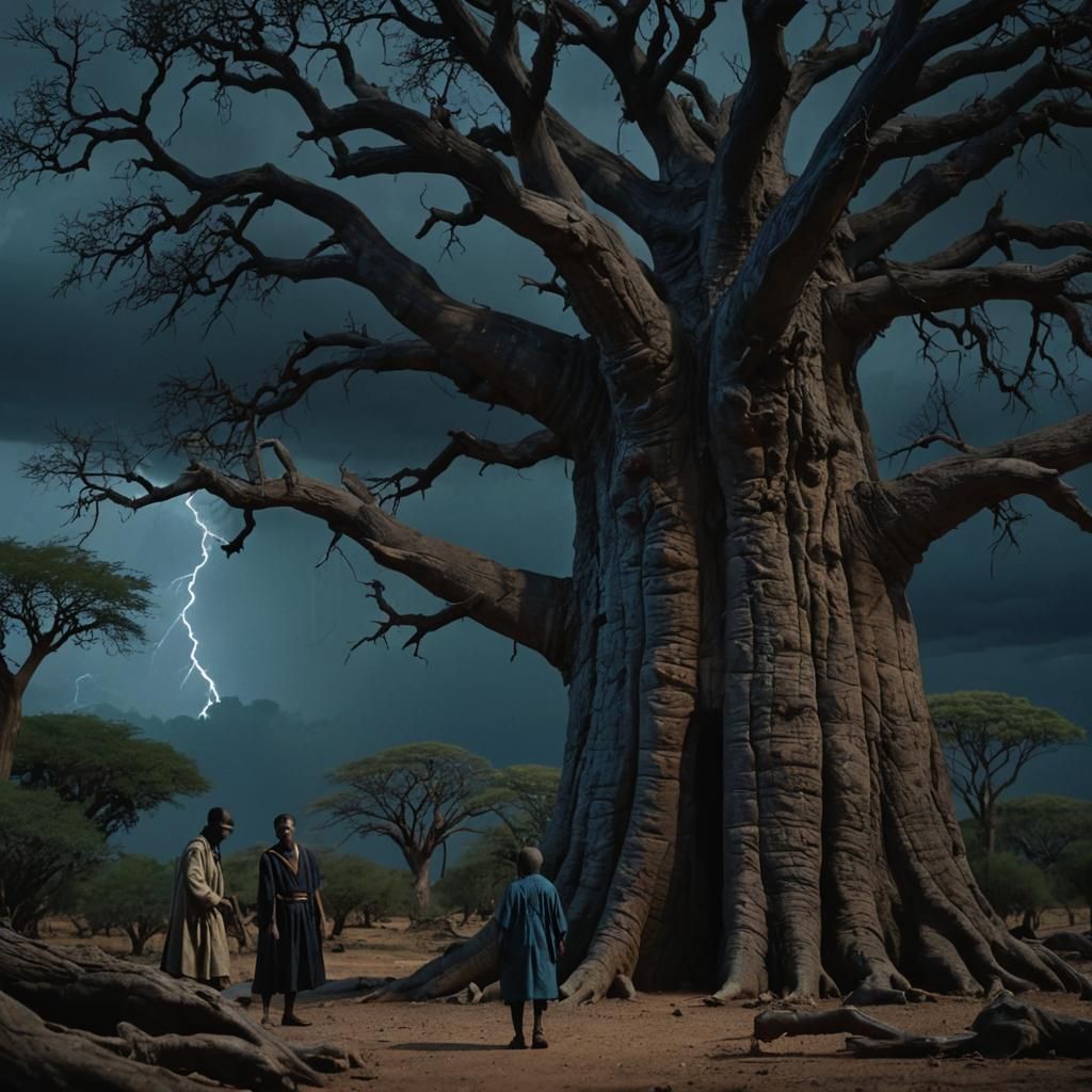 Ominous Figures Conspire Under Ancient Baobab