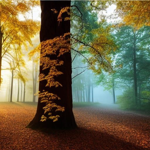 Vibrant Dawn in a Majestic Forest