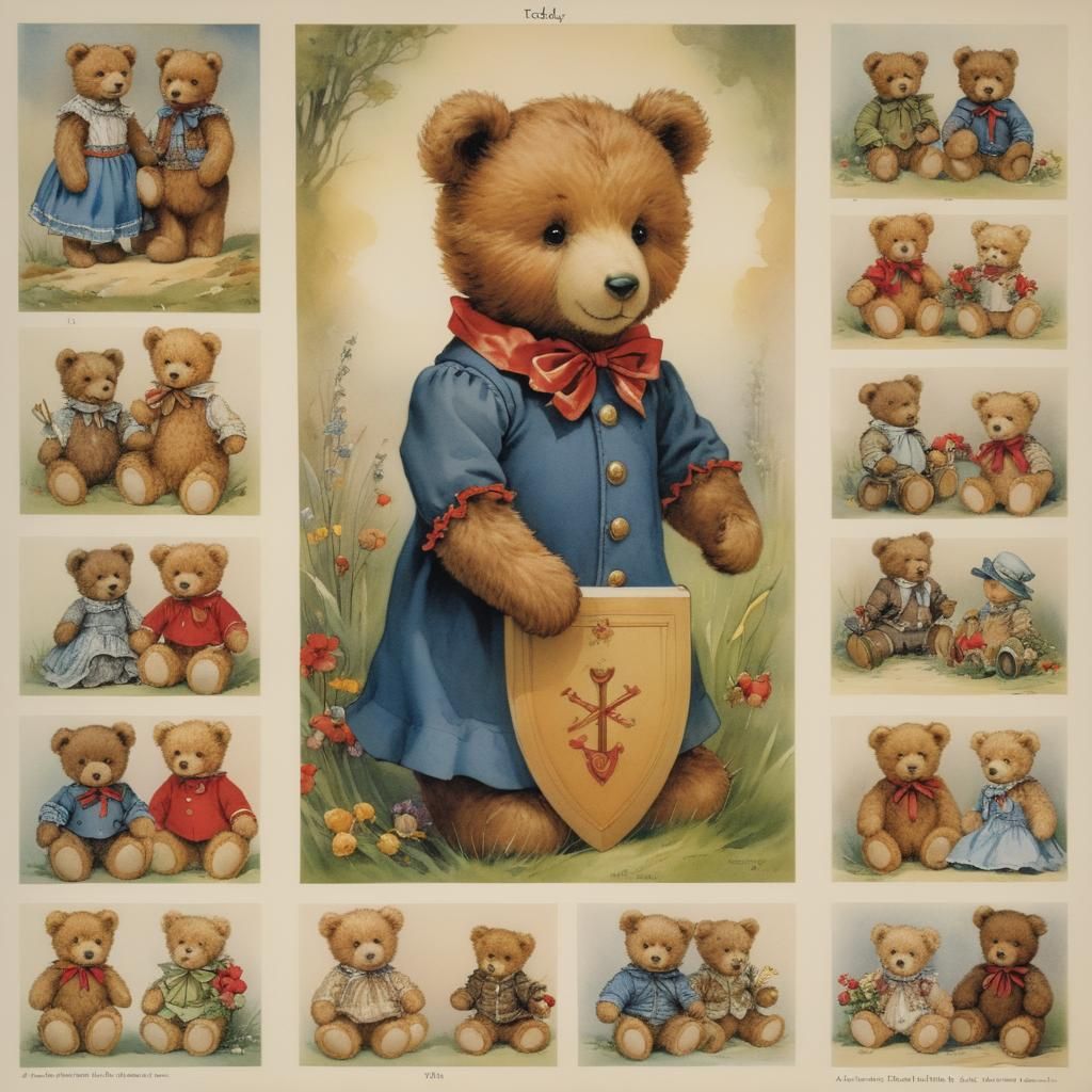 Majestic Teddy Bear in Whimsical Illustration Style