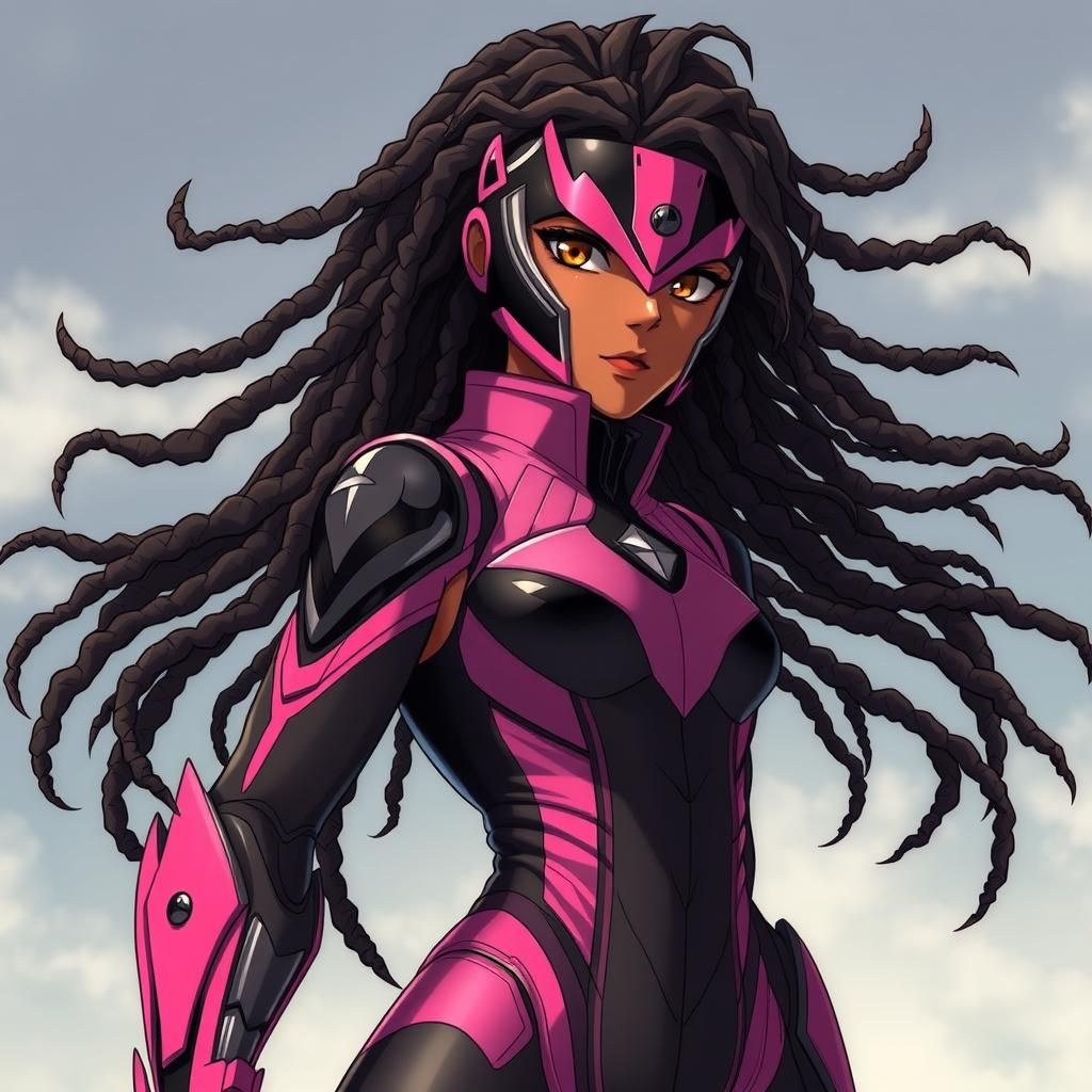Anime Goddess with Vibrant Dreadlocks and Bespoke Armor Suit