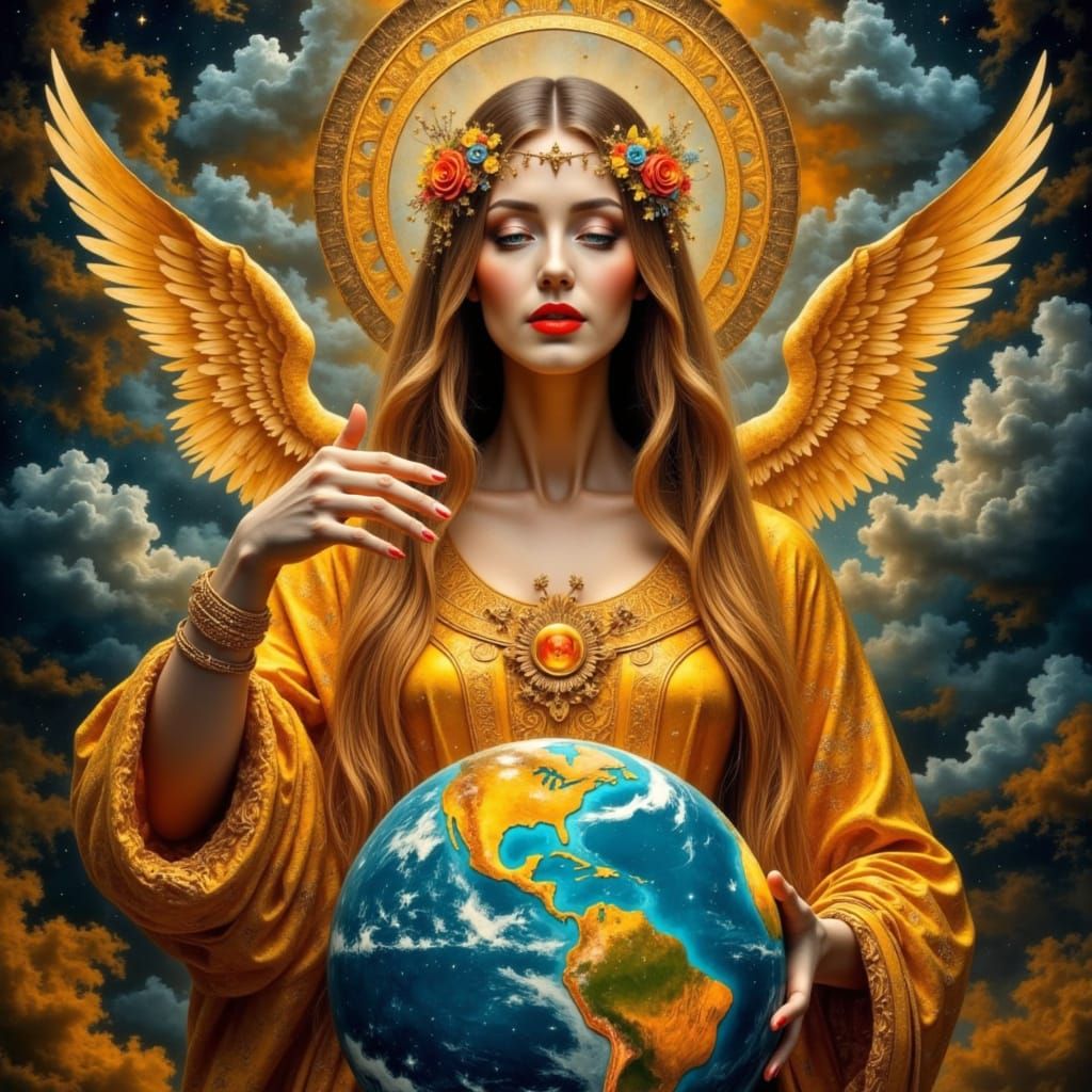 Majestic Creator God with Golden Robes and Divine Arm