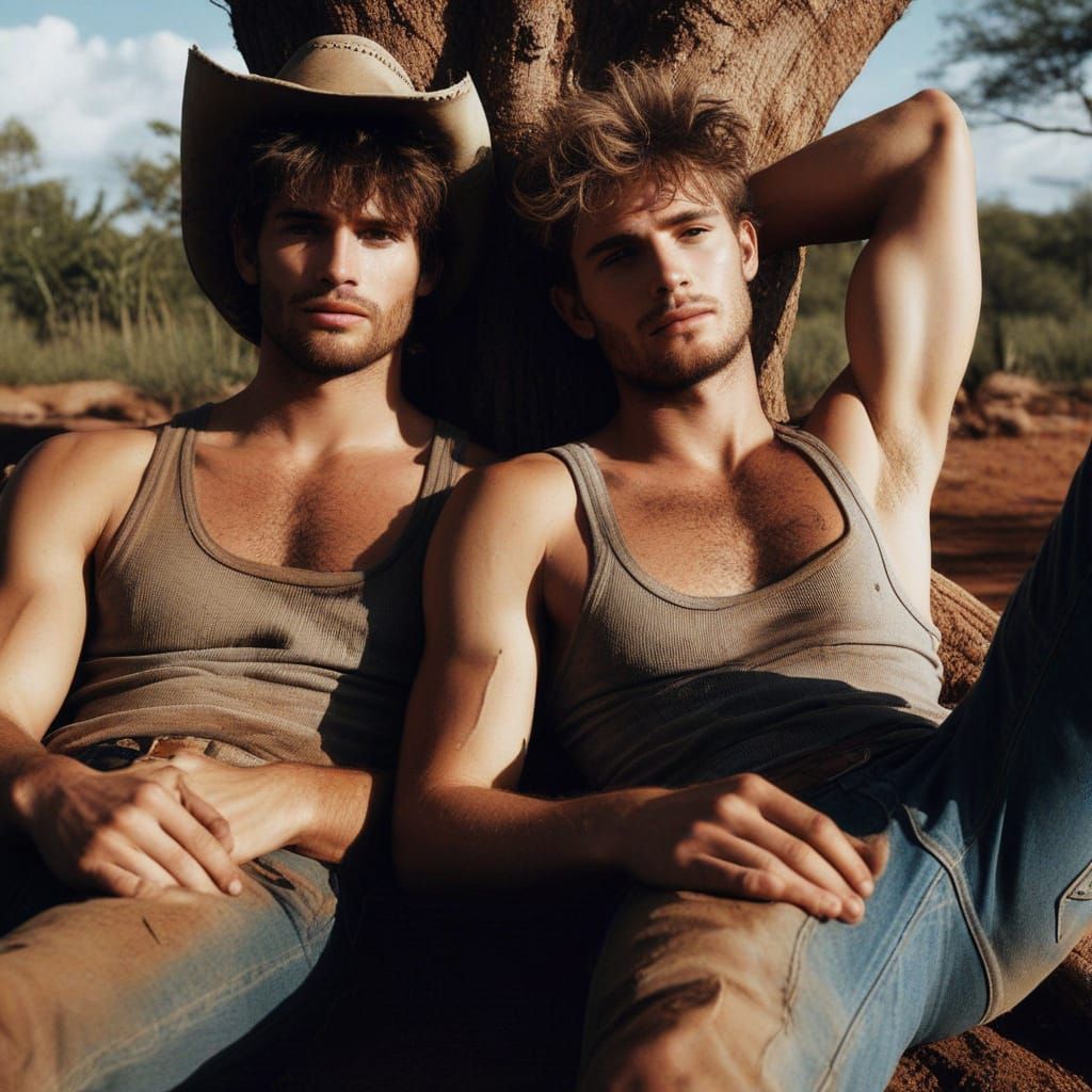 Two Handsome Cowboys Bask in Sunlit Liminal Space