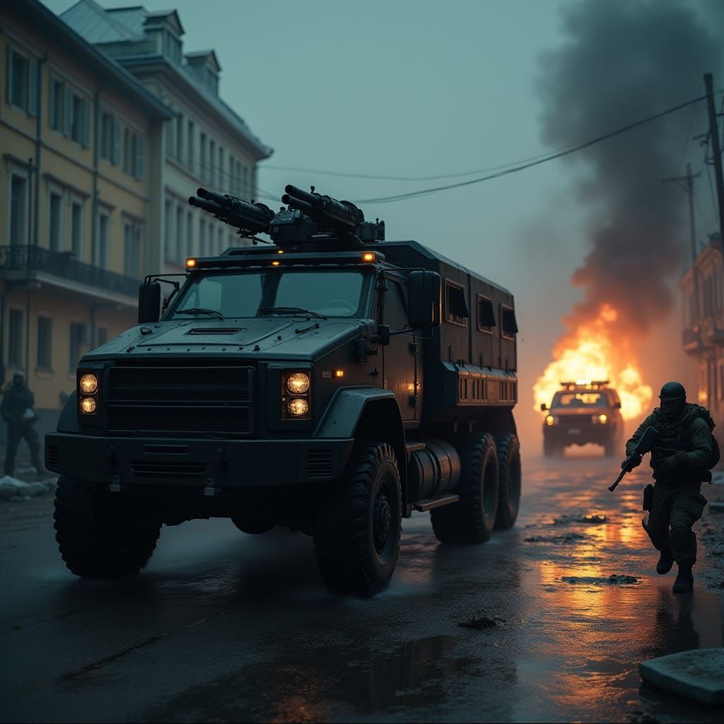 Mercenary Truck Attacks Police Station in Cinematic Style