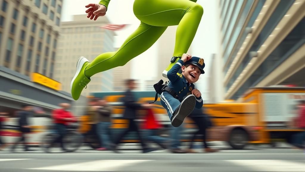 Sleek Runner Outsmarts Tiny Police Officer in Whimsical City...