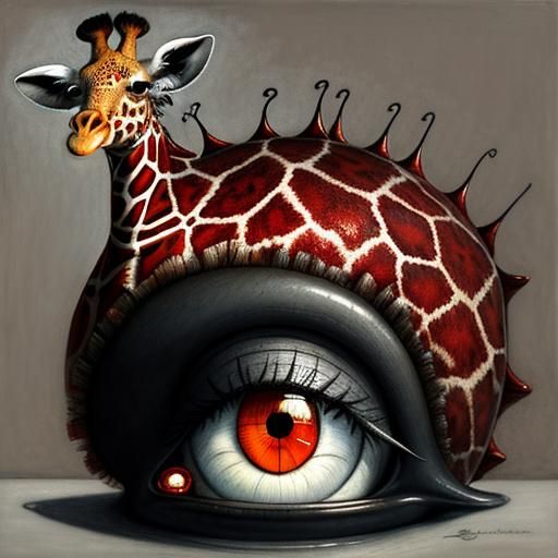 Elegant Giraffe in a Surreal Tropical Oasis