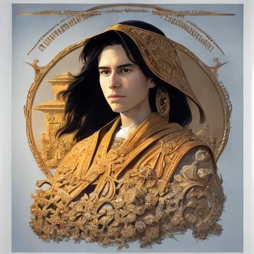 Resolute Figure on Ancient Monolith in Ominous Orange Haze