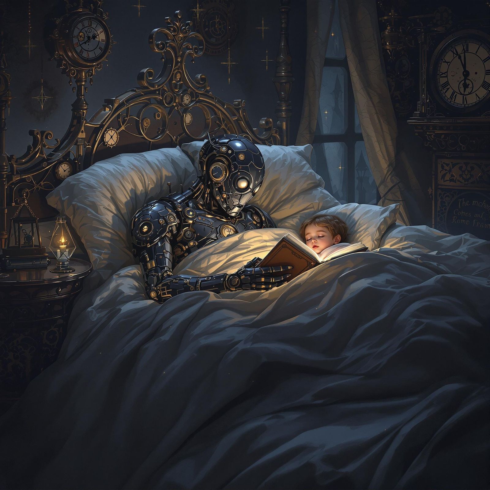 Gothic Cyborg Dad Reading Bedtime Story