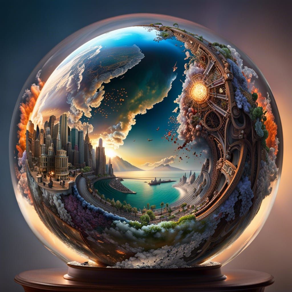 Epic World's End in a Glass Sphere: Intricate Digital Fantas...