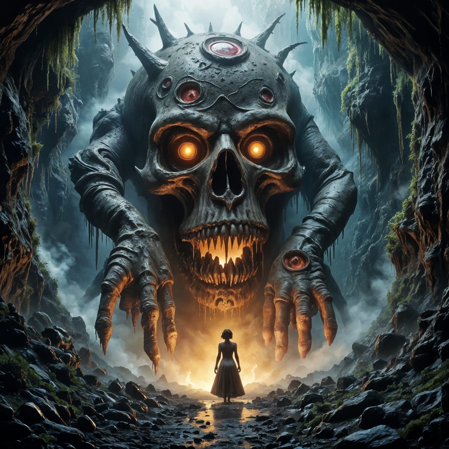 Dark Fantasy Goddess of the Monolithic Skull Temple