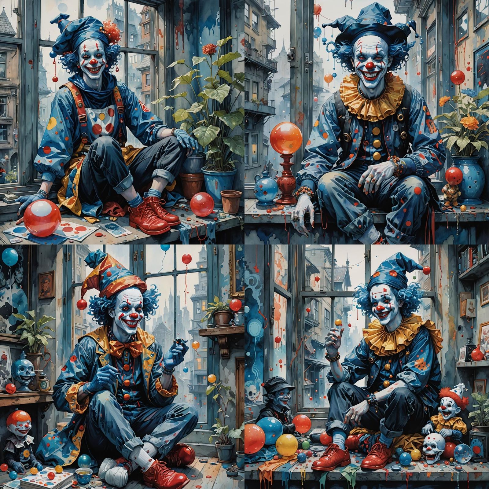 Cyberpunk Watercolour Art: Lonely Fortune Teller in Gloom Ha...