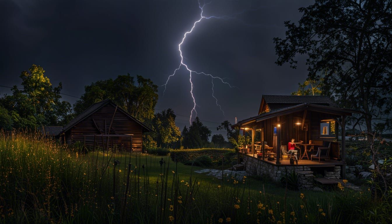 Hyperrealistic Lightning Storm in a Small Town, Kinkade-Insp...