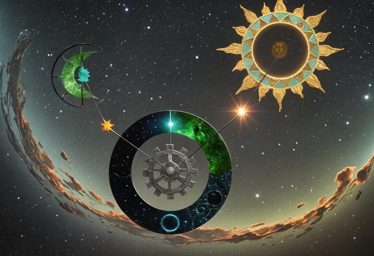 Realistic Celestial Mechanical Scene with Earth, Moon, and S...