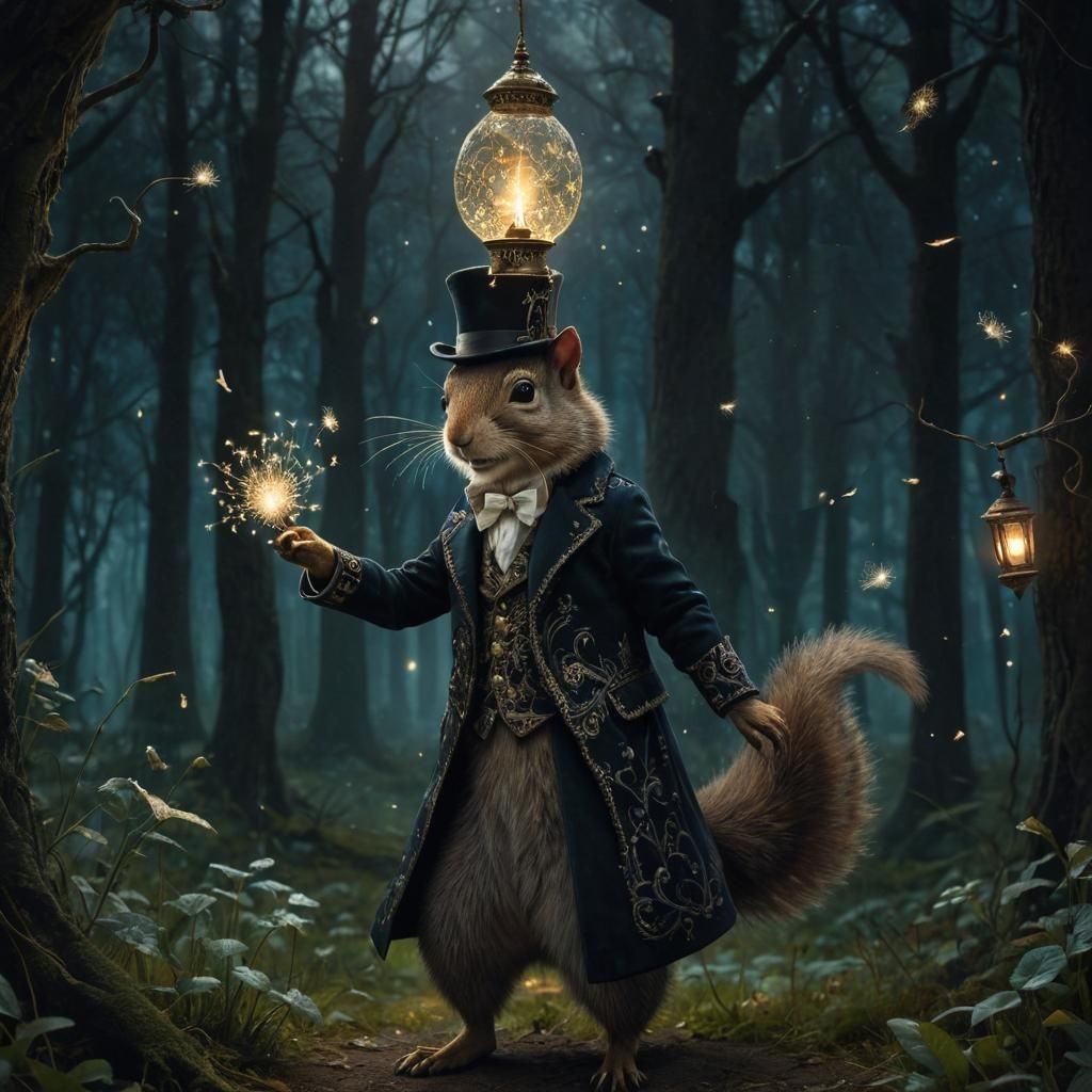 Surreal Squirrel Enchants with Crystal Dandelion Magic under...