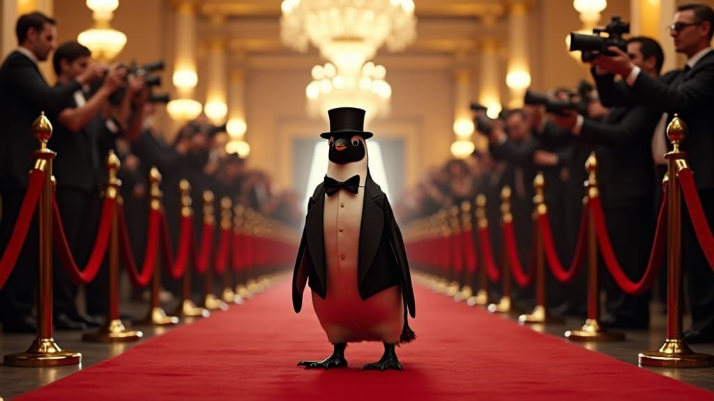 Glamorous Penguin Steals the Spotlight on Red Carpet