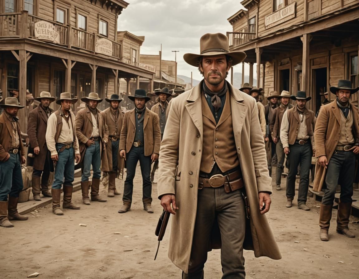 Wild West Cowboy Stands Tall in 1860s Town