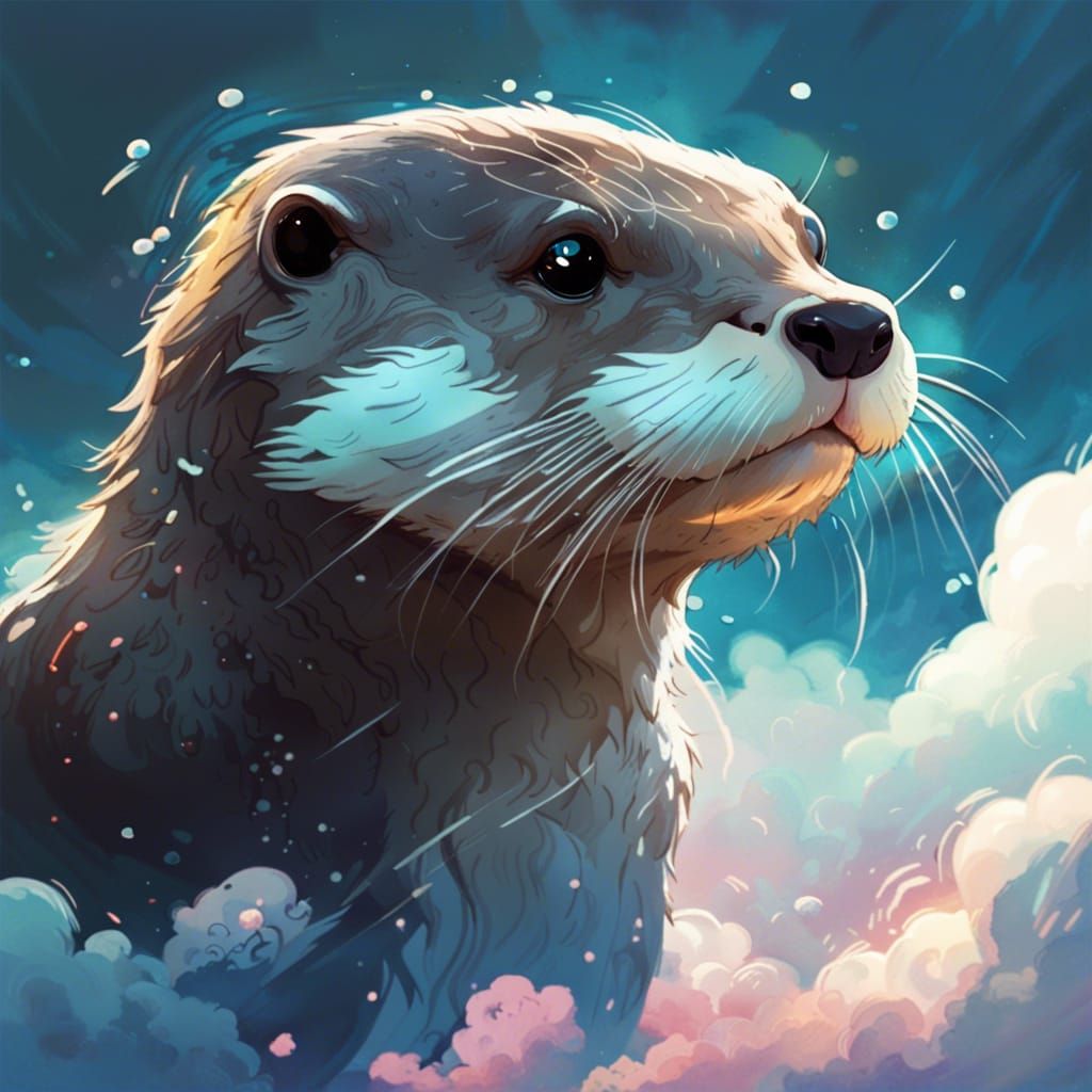 Surreal Otter Surfs amidst Vibrant Clouds, Inspired by Dream...