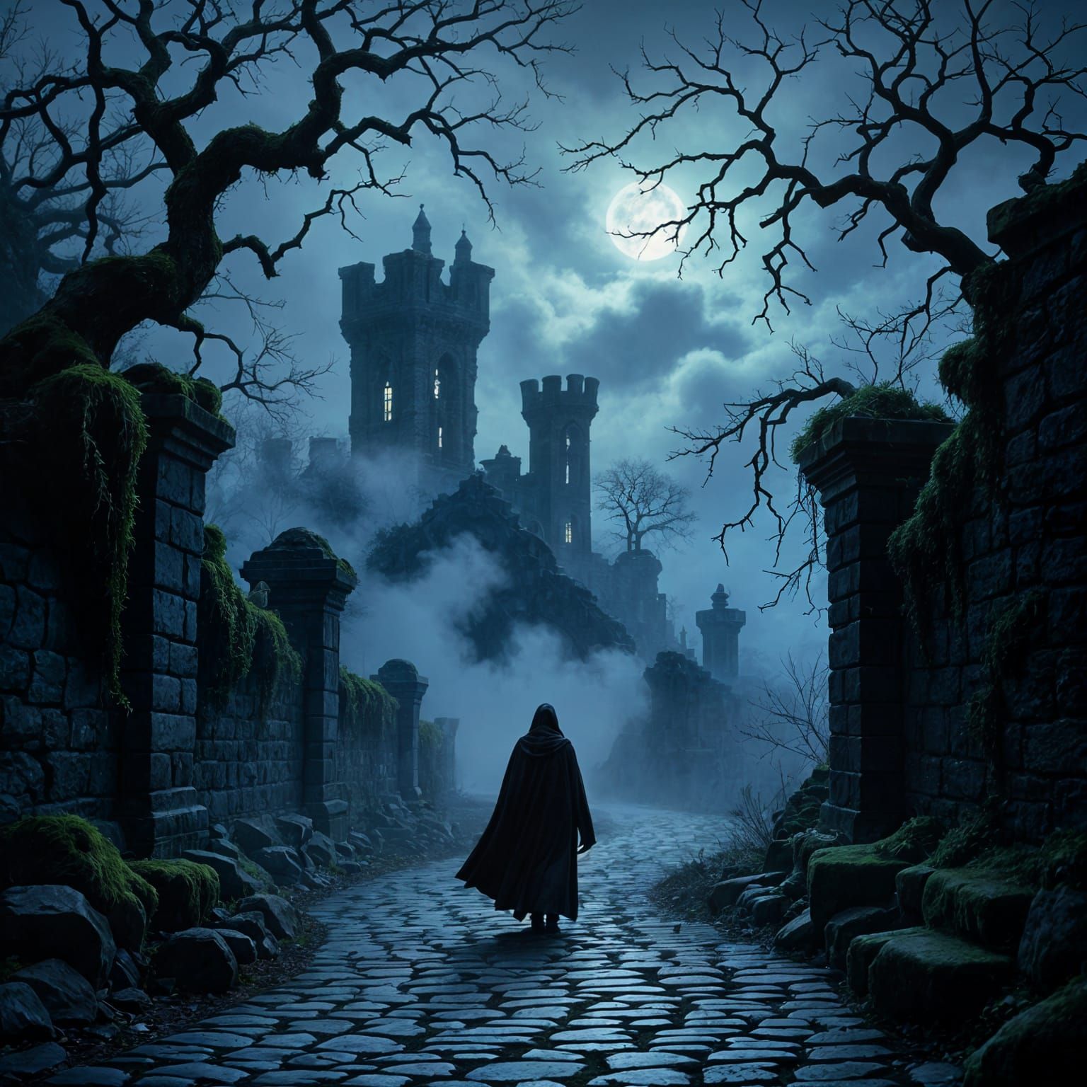 Mysterious Traveler in Ethereal Fog