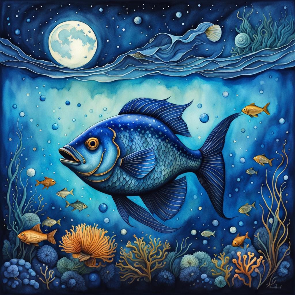 Surreal Oceanic Scene in Liquid Ink Watercolor Style