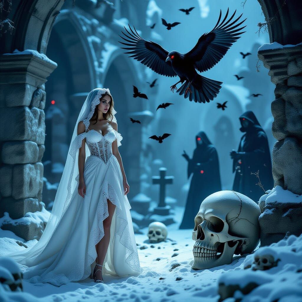 Ghostly Celebration in Haunted Cemetery Ruins