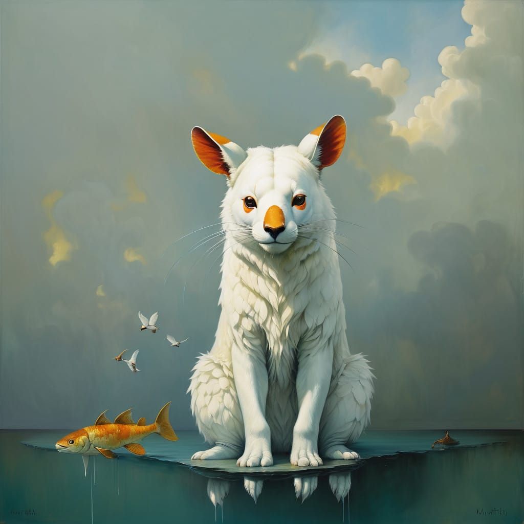 Surreal Forest Scene in Primitivist Style