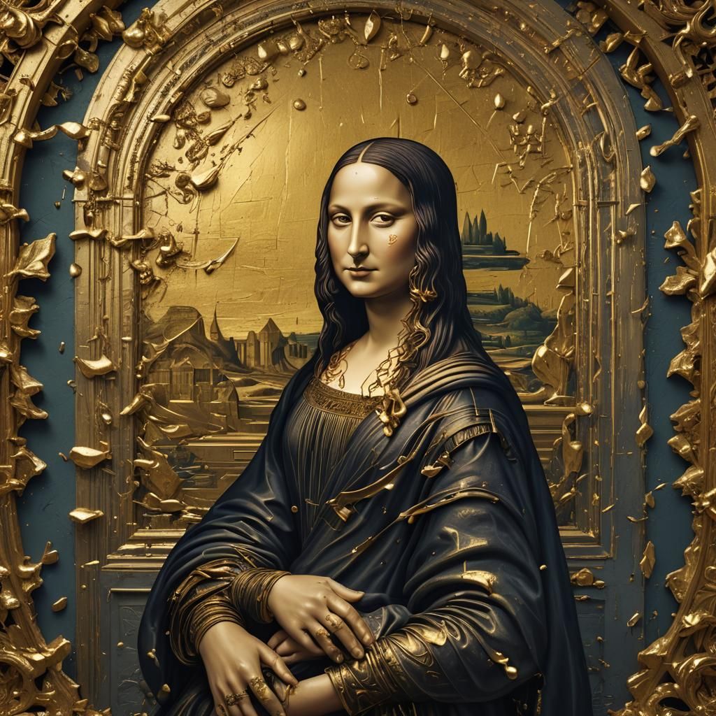Mona Lisa in Opulent Gold and Vibrant Hues