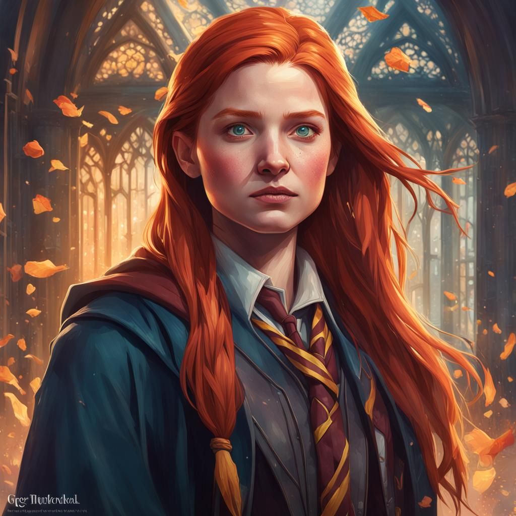 Ginny Weasley in Vibrant Hyperrealistic Portrait Art